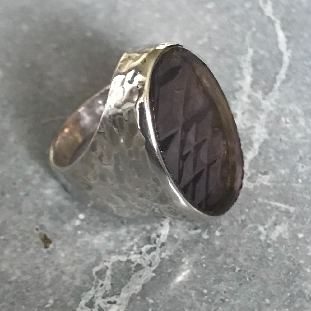 One of a Kind Sterling & Vintage Glass Ring sz 6